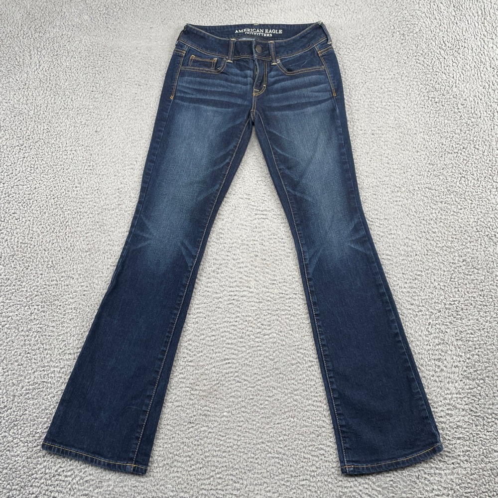American Eagle Jeans Women 2 Blue Kick Boot Stretch Dark Wash Low Rise Denim